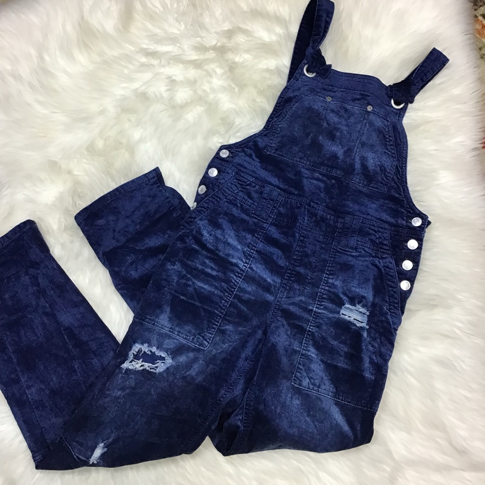 Pilcro Urban The Wanderer Velvet Overalls Jumpsuit Denim Blue 2 Boho Distressed - Picture 5 of 14